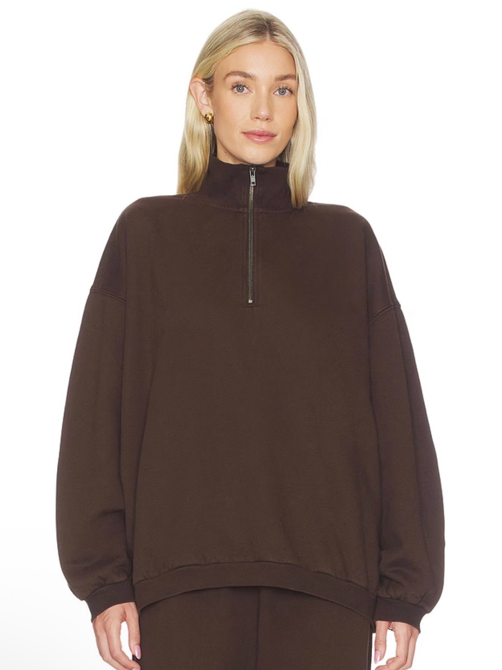 NWT SKIMS Boyfriend Fleece Slouchy Half Zip Pullover in Espresso (Lg)